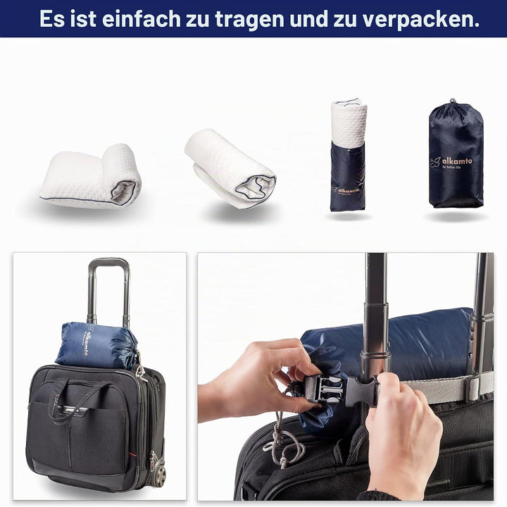 alkamto Reisekissen – Campingkissen – Ergonomisches Memory-Schaum-Kissen mit Temperaturregulierendem