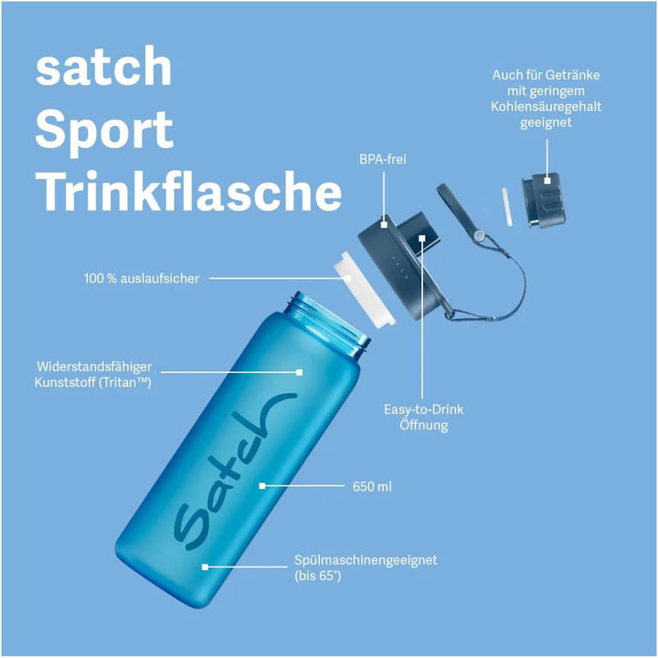 Satch Sport Trinkflasche BPA frei 650 ml, Auslaufsicher und Kohlensäure geeignet, für Sport- und Erf