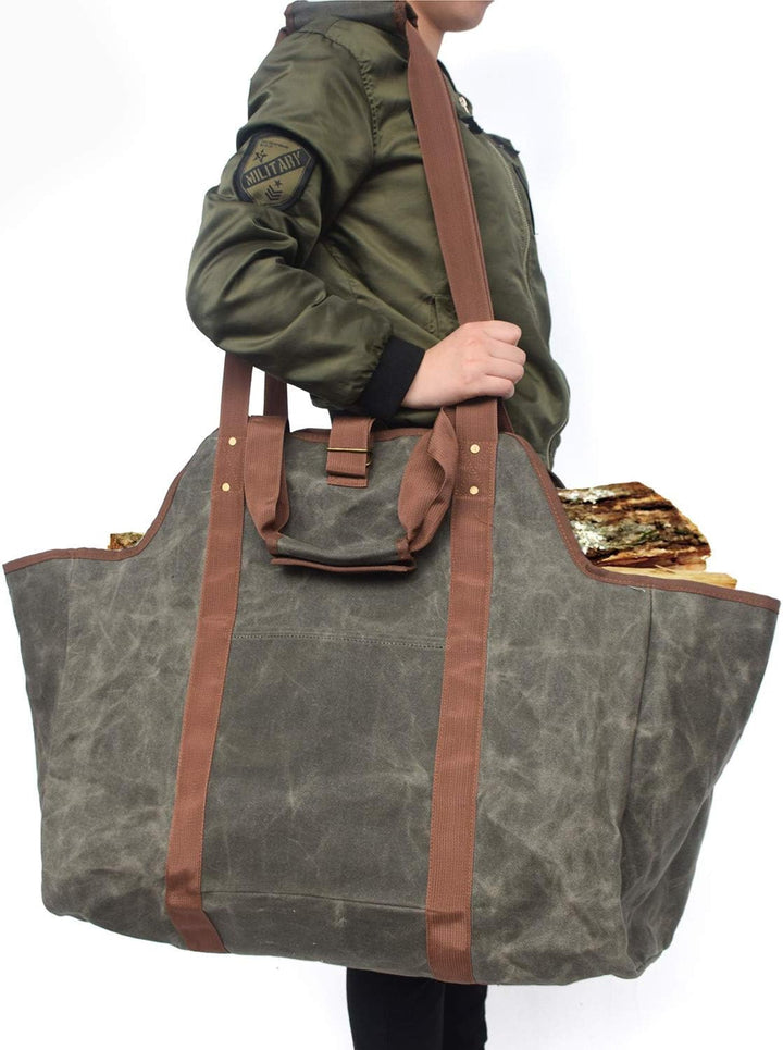 Namvo Waxed Canvas Log Tote Bag, Innen Kamin Brennholz Totes Halter, runde Holzstapel Rack Feuerholz