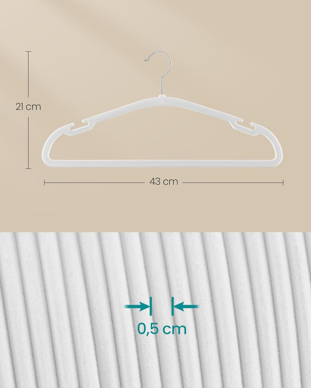 SONGMICS Kleiderbügel Samt, Bügel 50er Set, 43 x 21 cm, Samtbügel rutschfest, breite Schulterkerben,