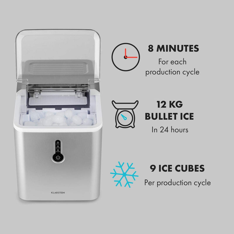 Klarstein Chillout - Eiswürfelmaschine, 12 kg Eis pro Tag, Produktionszyklus: 8 min, Wassertank: 1,5