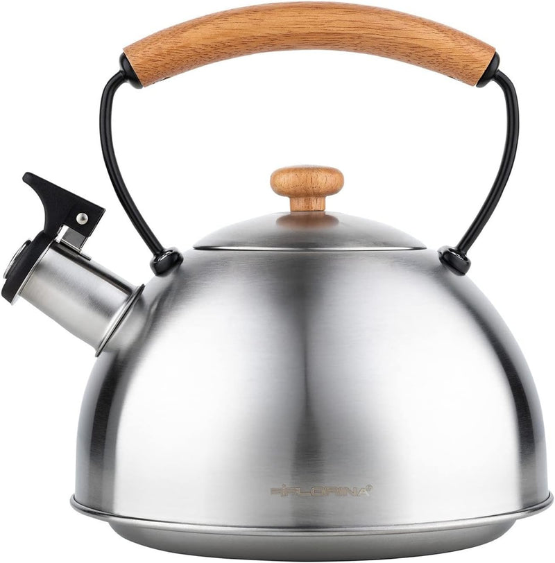 Florina Wooden Wasserkessel Induktion, Flötenkessel, Alle Herdarten, 2,3 L, Edelstahl Teekessel, Hol