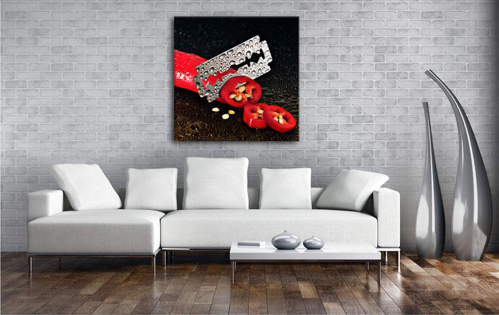 Dark extrem scharfe Peperoni im Format: 70x70 als Leinwandbild, Motiv fertig gerahmt auf Echtholzrah