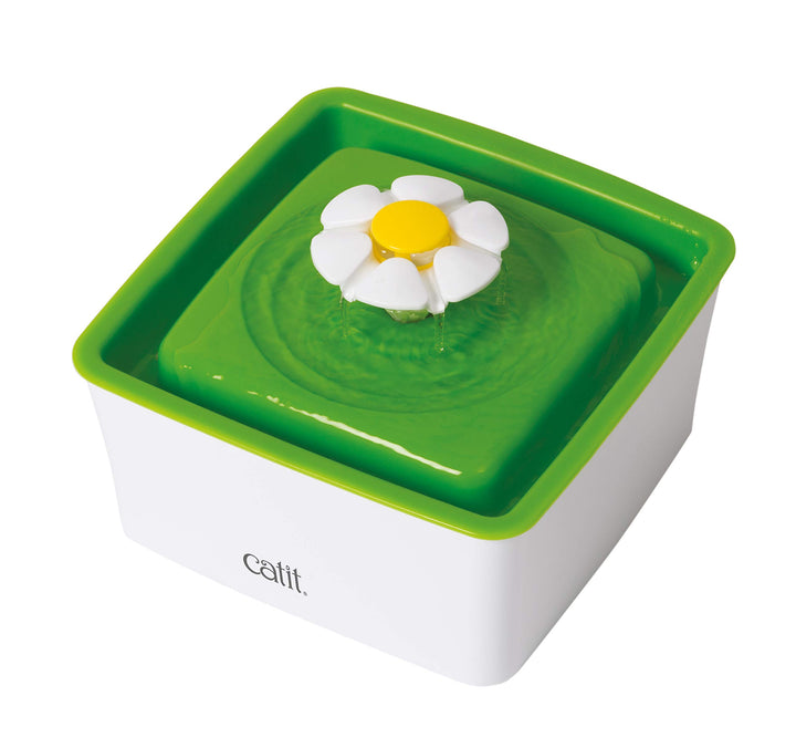 Catit 43735W Flower Fountain MINI, Blumentrinkbrunnen Mini für Katzen, 1,5L, weiss/grün