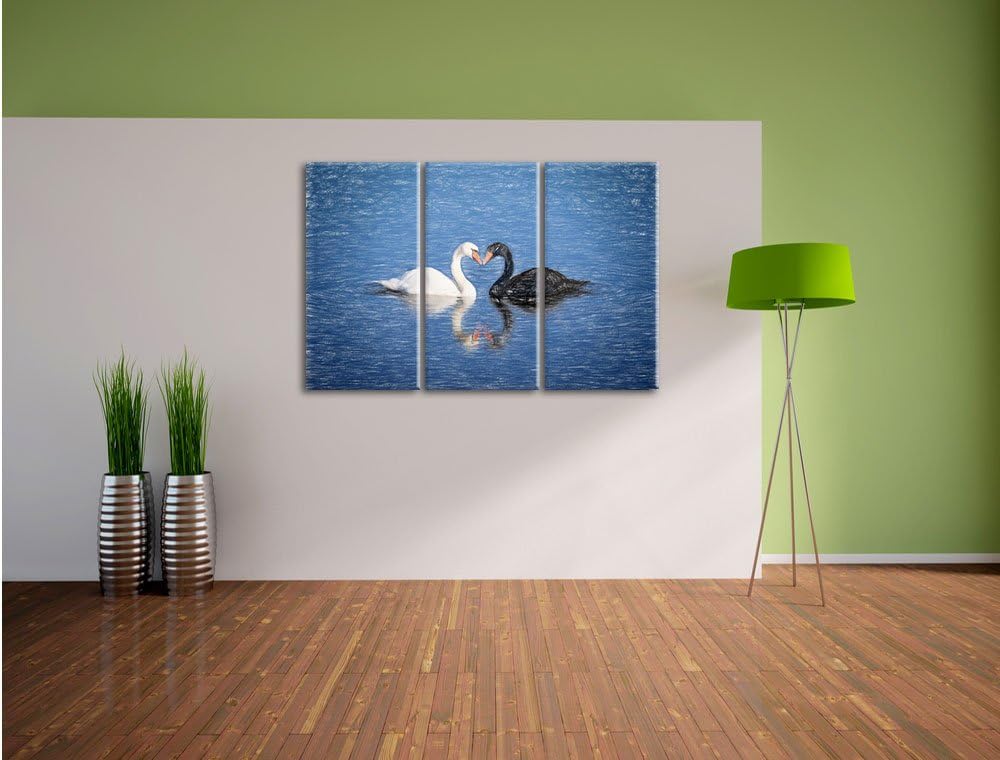 Pixxprint verliebte Schwäne schmusen als Leinwandbild | Grösse: 3 Teilig (120x80) | Wandbild| Kunstd