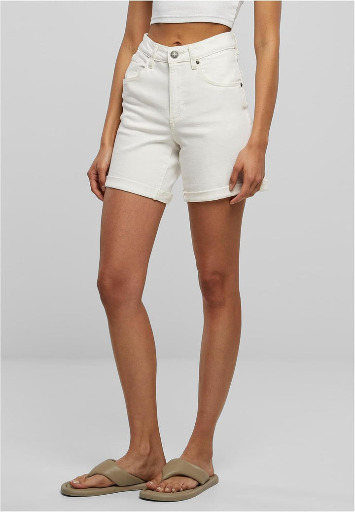 Urban Classics Damen Ladies Organic Stretch Denim 5 Pocket Shorts Jeans-Shorts 27 Offwhite Raw, 27 O