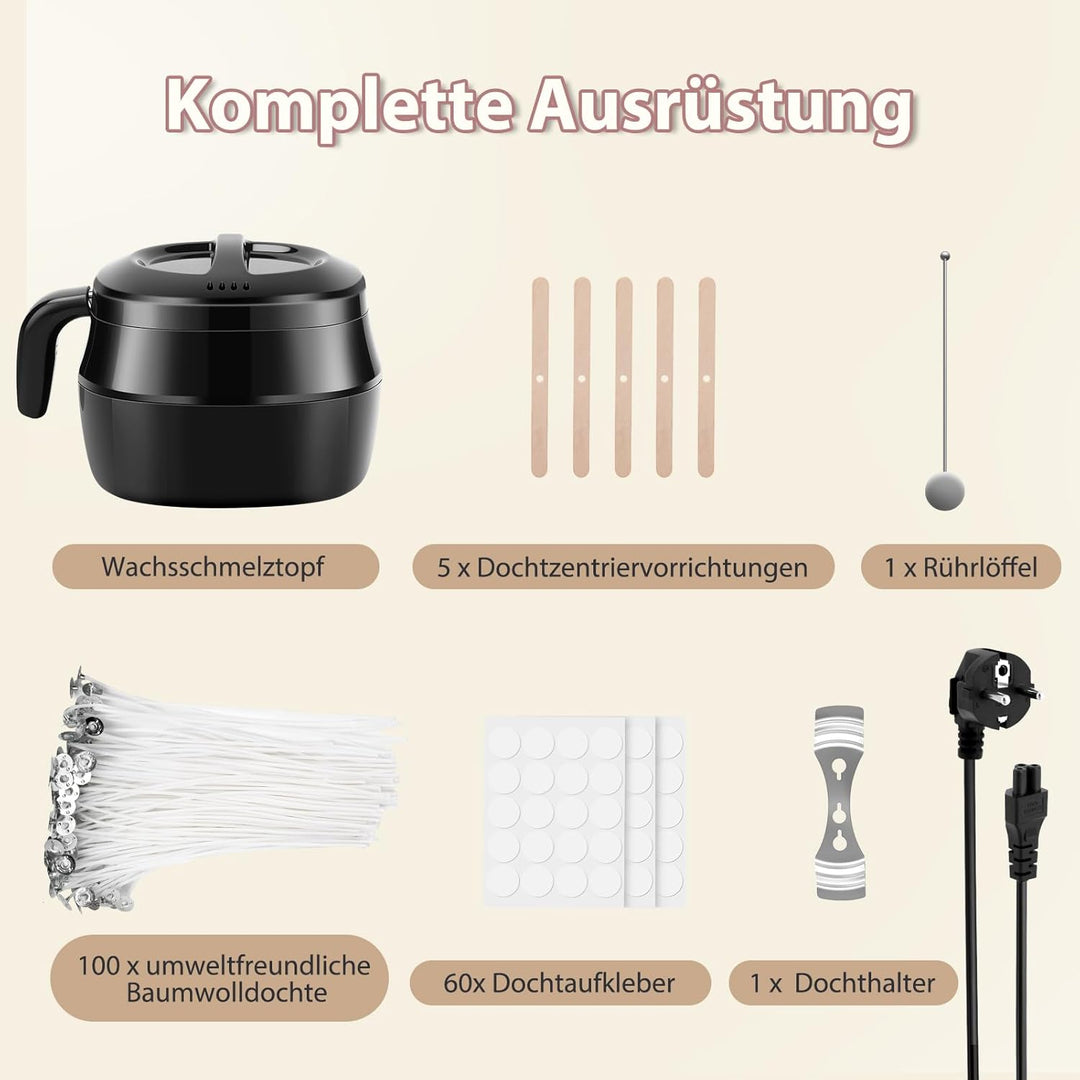 Fuutilake Elektrischer Wachsschmelzer, mit Ausgiessvorrichtung 1 L Wachsschmelzofen - 100x Dochte, D