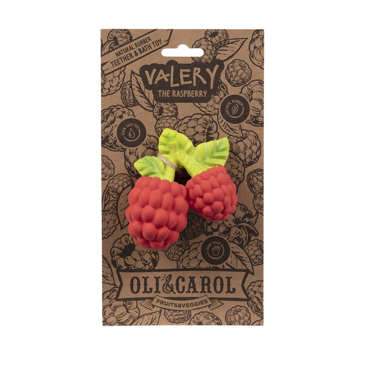 Oli & Carol Baby-Beissring aus Naturkautschuk - Babygeschenk 0 3 6 Monate 1 Jahr - Valery the Raspbe