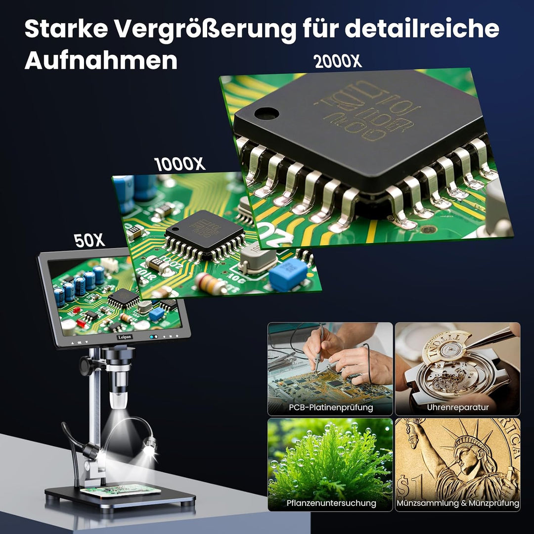 Digital Mikroskop 10,1" HD Bildschirm, 1200x Lötmikroskop mit Fernbedienung 10,1 Zoll, 10,1 Zoll
