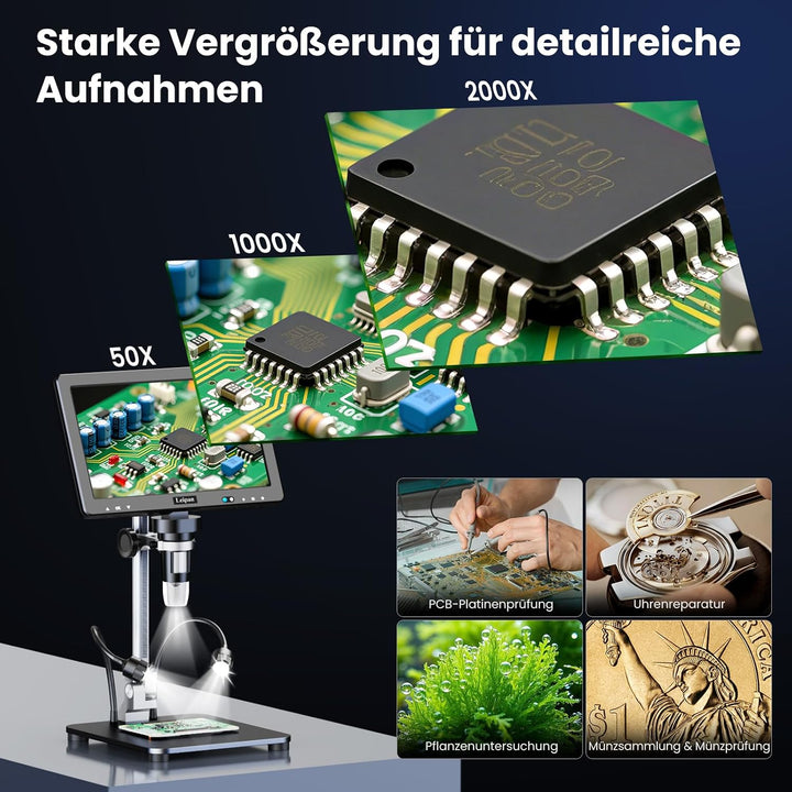 Digital Mikroskop 10,1" HD Bildschirm, 1200x Lötmikroskop mit Fernbedienung 10,1 Zoll, 10,1 Zoll