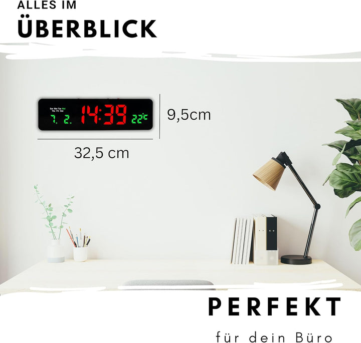 Wanduhr Digital, LED Tischuhr mit Temperaturanzeige, Wecker Snooze, 12/24-Stunden-Anzeige, LED-Uhr,