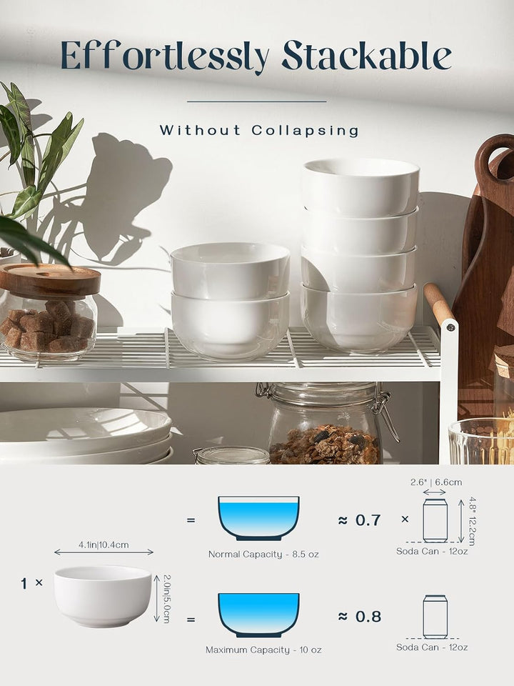DOWAN Dessertschalen 6er Set, 300ml Weiss Müslischalen Keramik, Φ10.5cm Kleine Eisschale, Suppenscha