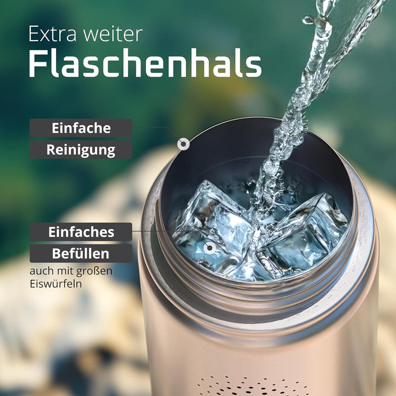 Trinkflasche Edelstahl ACTIVE FLASK + Strohhalm (3 Deckel) BPA-frei, Auslaufsicher, Kohlensäure geei