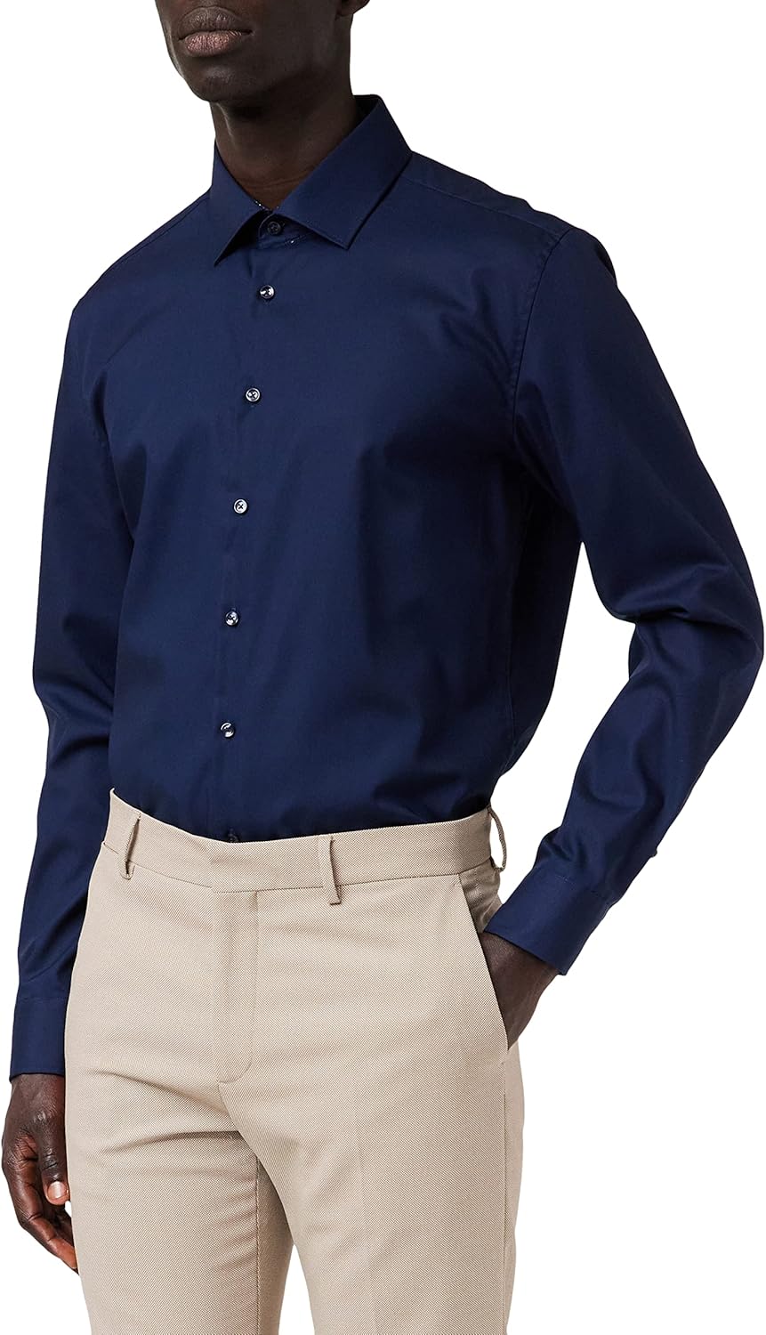 Seidensticker Herren Men Slim Patch Longsleeve Cotton Hemd 36 Dunkelblau(693690), 36 Dunkelblau(6936