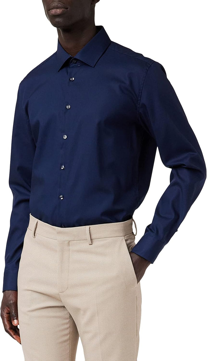 Seidensticker Herren Men Slim Patch Longsleeve Cotton Hemd 36 Dunkelblau(693690), 36 Dunkelblau(6936