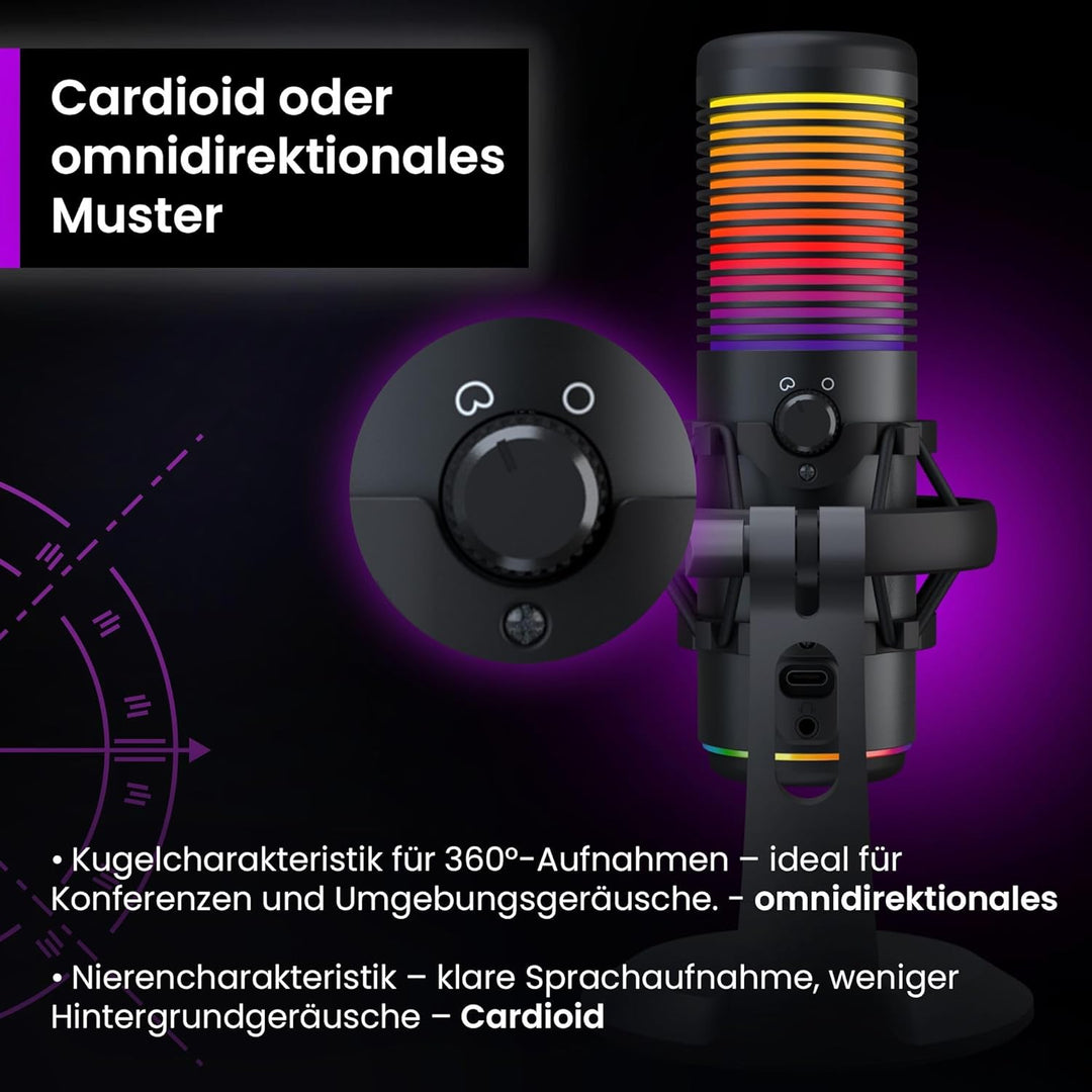 PREYON Gaming Mikrofon PC mit Arm USB Microphone - Podcast Streaming Studio Laptop Stand Mic Zubehör