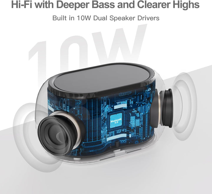 ANJANK Radiowecker mit Bluetooth Lautsprecher, 10W Hi-Fi Dual-Lautsprecher, 7-Farbiges Nachtlicht, D