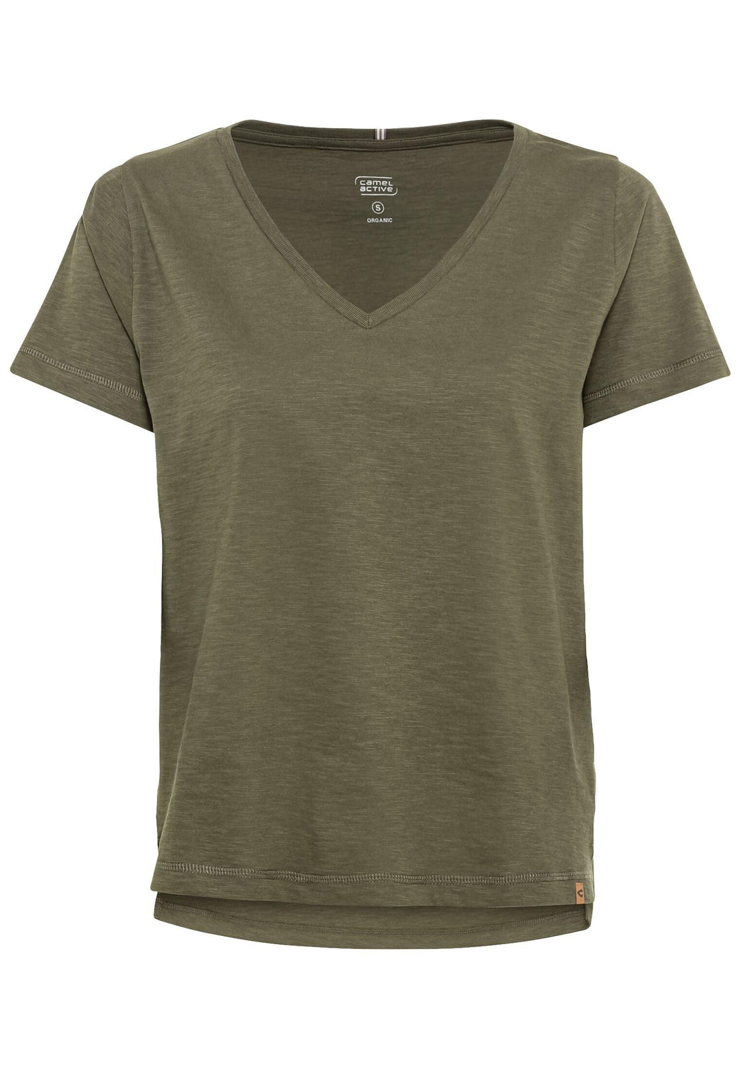 camel active Damen V-Neck T-Shirt aus Organic Cotton XS Olive, XS Olive