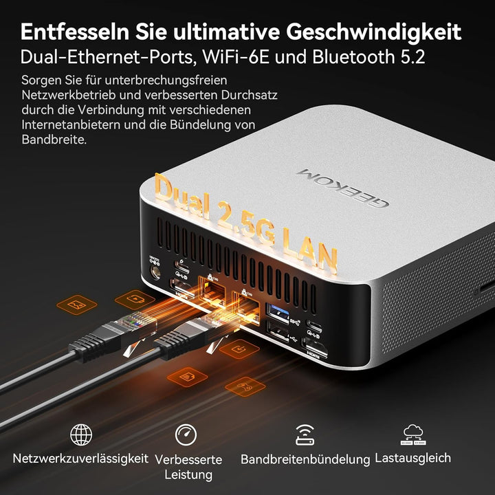GEEKOM AI Mini PC A8 Max AMD Ryzen 9 8945HS(8 Kerne 16 Threads, bis zu 5.2 GHz), 2.5Gbps Dualer LAN