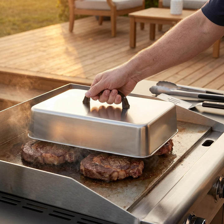 Happyyami Burgerglocke Edelstahl Rechteckige Grillabdeckung mit Glatter Oberfläche und Hitzebeständi