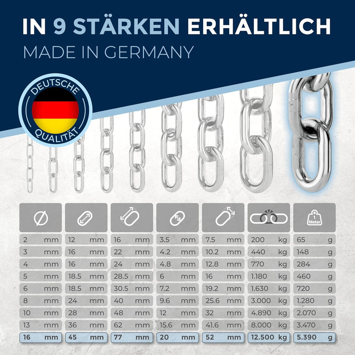 100cm = 1 meter 16mm starke Edelstahlkette Meterware V4A Kette kurzgliedrig am Stück Ankerkette A4 D