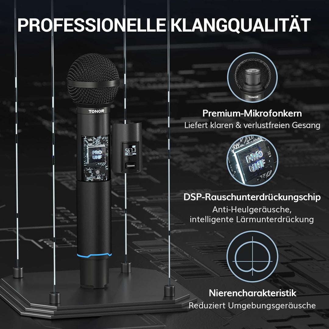 TONOR Mikrofon Kabellos, Bluetooth Wiederaufladbares Funkmikrofon, Metall UHF Drahtloses Mikrofon Se