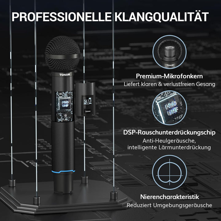 TONOR Mikrofon Kabellos, Bluetooth Wiederaufladbares Funkmikrofon, Metall UHF Drahtloses Mikrofon Se