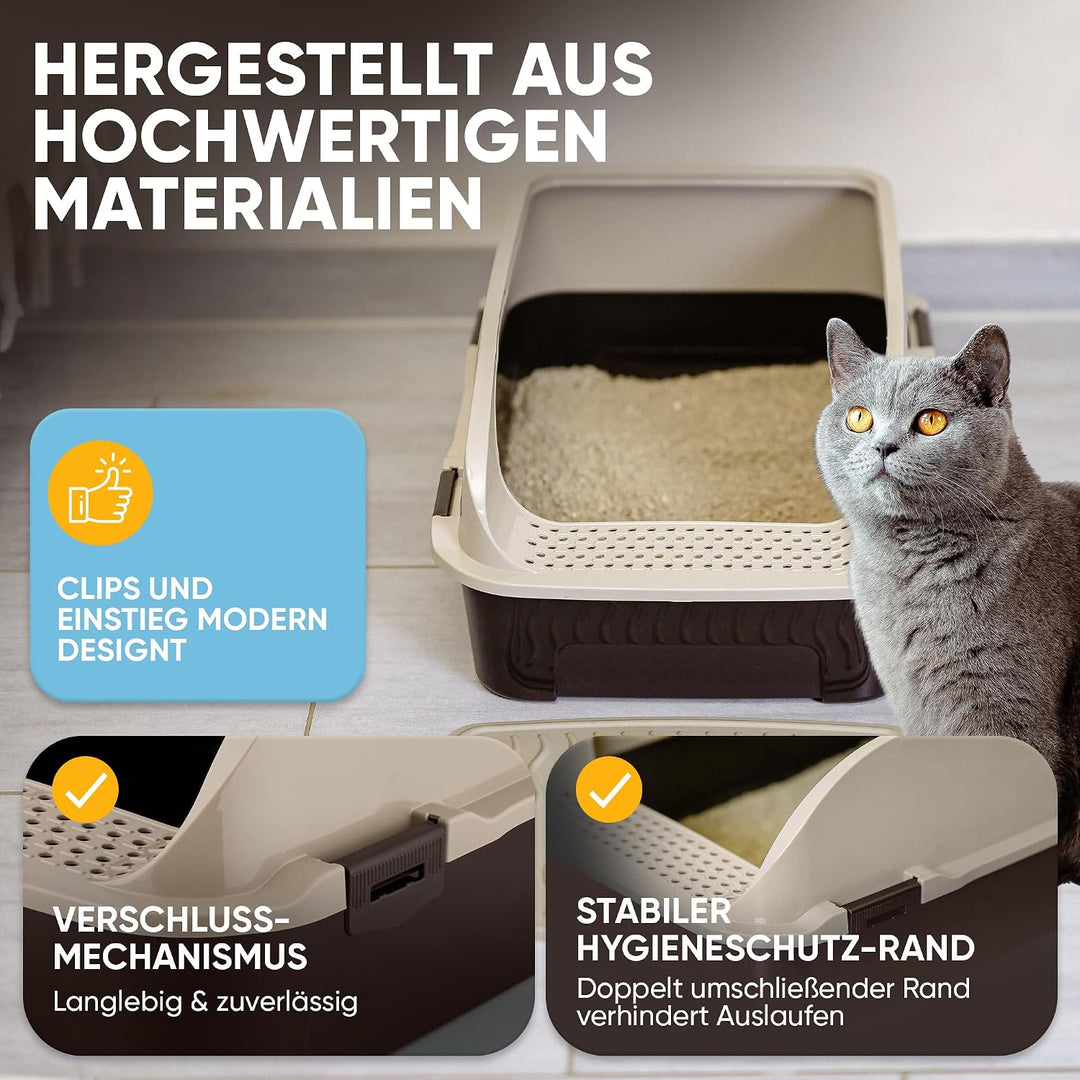 CROPLAS Katzenklo offen gross ohne Deckel,Katzenklo hoher Rand mit Streumatte &amp; Schaufel, grosse Kat