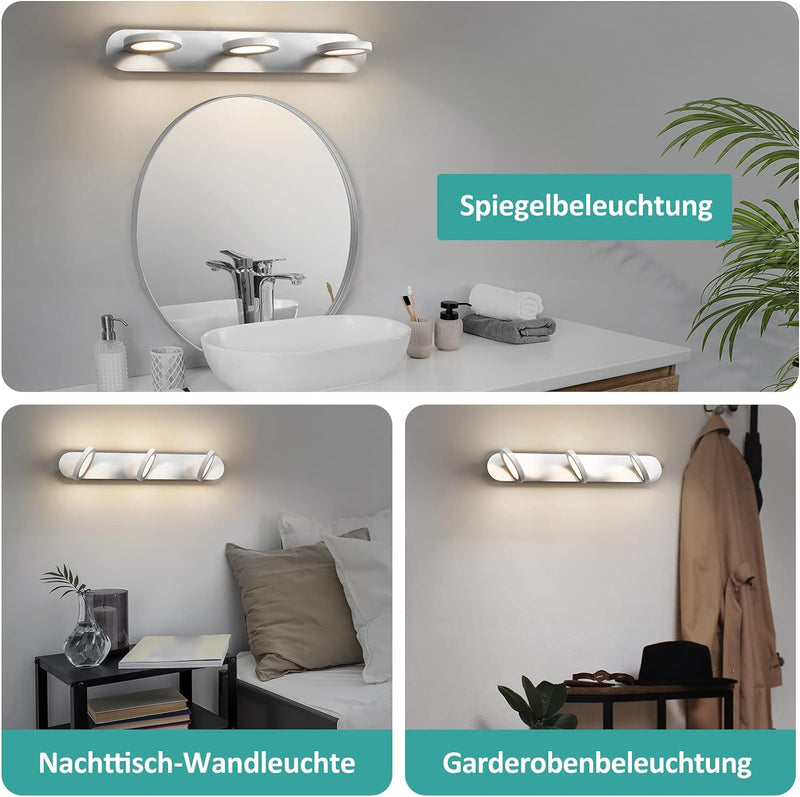 EMKE led Spiegelleuchte 50cm 3 Licht Spiegellampen 15W 975LM Spiegelleuchte bad, Warmweiss 4000K wan