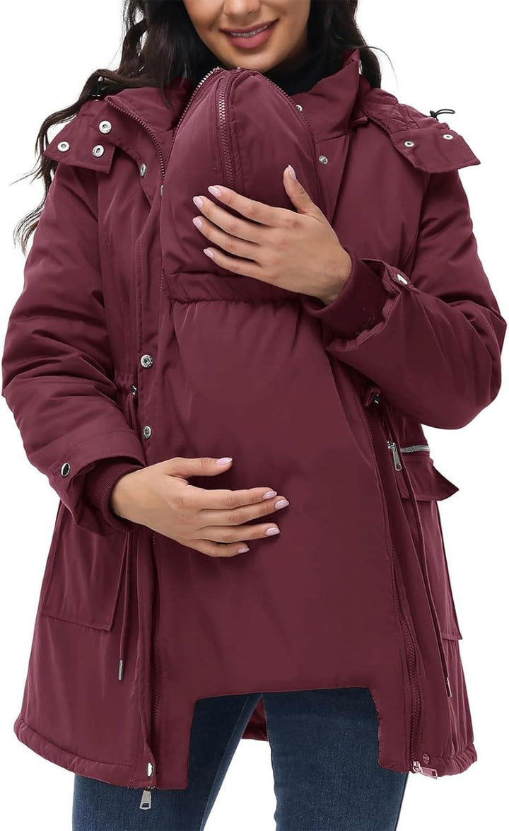 Umstandsjacke mit Babyeinsatz Umstands Baumwolljacke Winter Umstandsmode 3 in 1 Tragejacke mit Einst