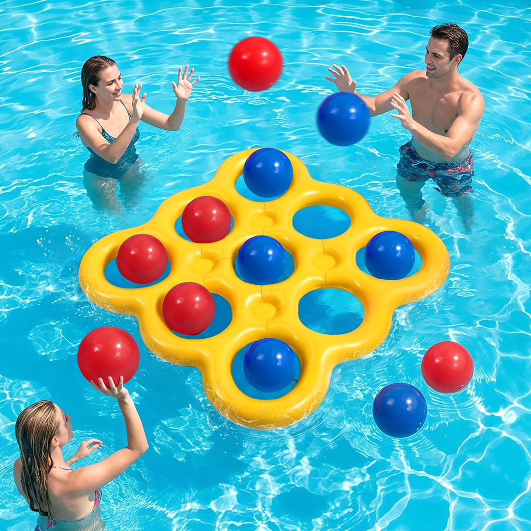MoKo Tic-Tac-Toe Wasserspiel-Set für den Pool, Aufblasbare Pool-Schwimmhilfe mit 10 Bällen, Spiele f