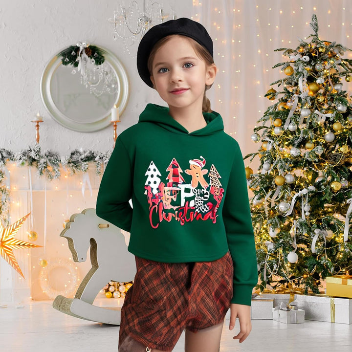Mädchen Weihnachten Sweatshirts Brief gedruckt Crop Top Kinder Weihnachtsbaum Hoodies Langarm Pullov