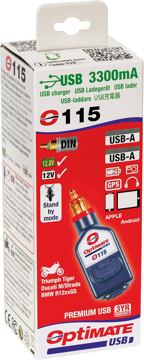 OptiMate TecMate USB O-115,3300 mA witterungsbeständiges DUAL USB-Ladegerät mit Zwei Ausgängen, mit