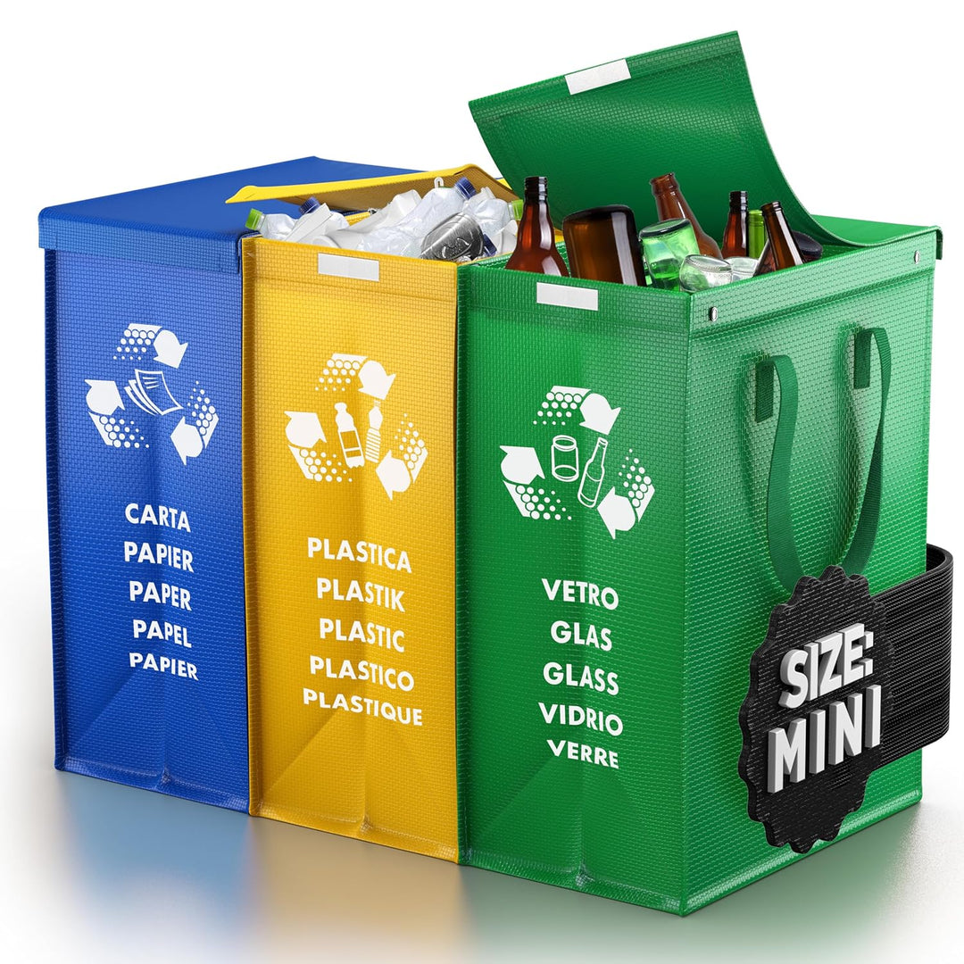 PTMS® Mülleimer 3 Fächer - Mülltrennsystem für Papier, Glas und Plastik - Umweltfreundliche Recyclin