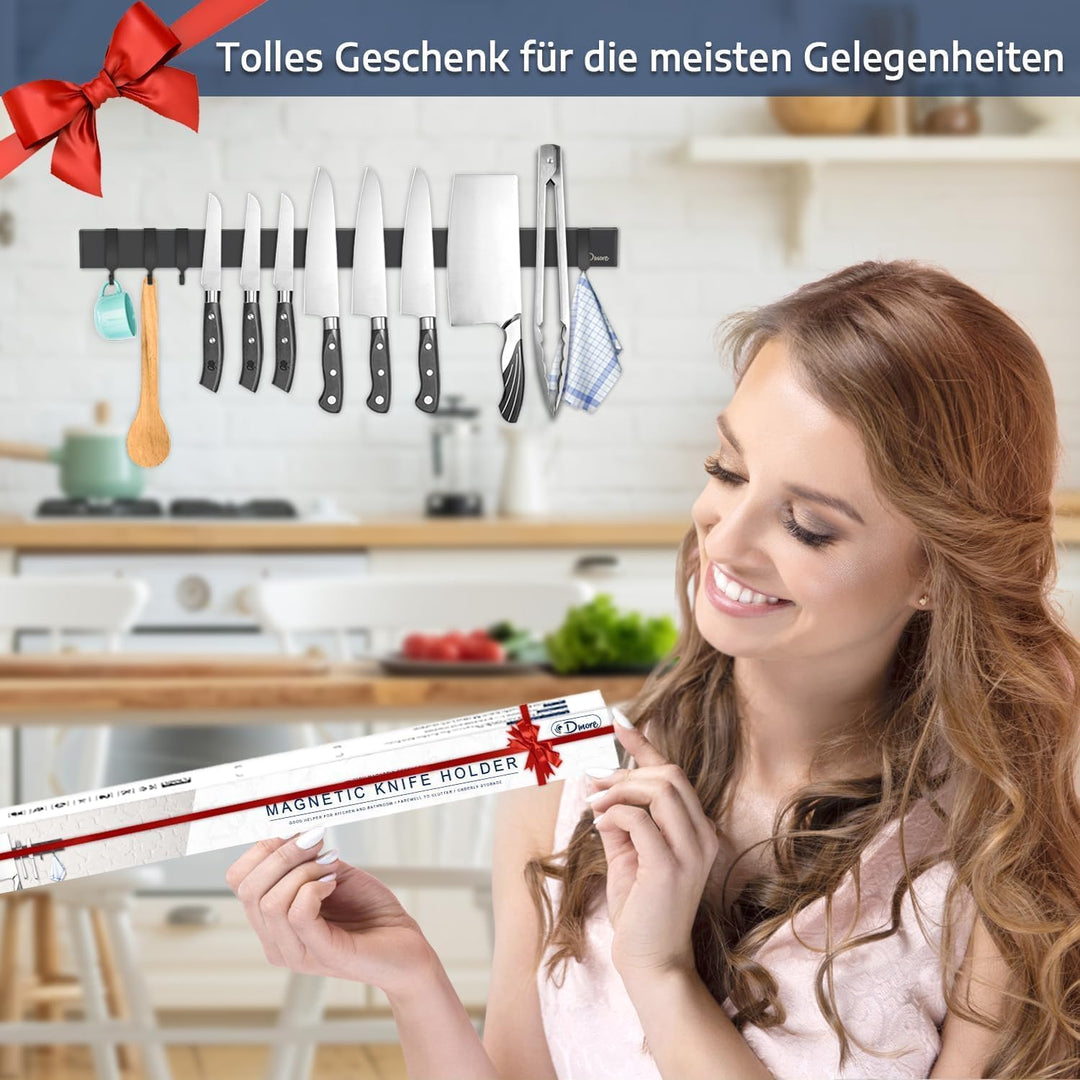 Dmore 59 cm Magnetleiste Messer mit 4 Haken, schwarzer Messerhalter magnetisch ohne Bohren, leistung