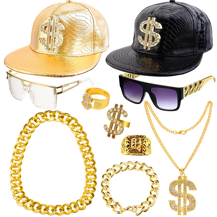 Rapper-Zubehör der 80er/90er Jahre für Rap-Konzerte, Hip Hop-Kostüm-Set, inklusive Sonnenbrille, Hip