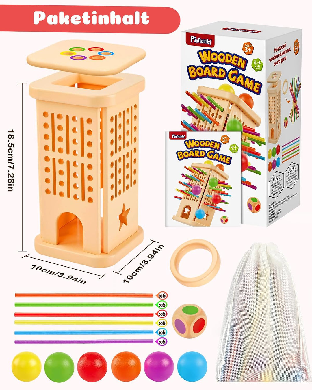 Montessori Spielzeug Holz Brettspiel ab 3–9 Jahre mit Stäbchen &amp; Ball | Holzspielzeug Kinder, Lernsp