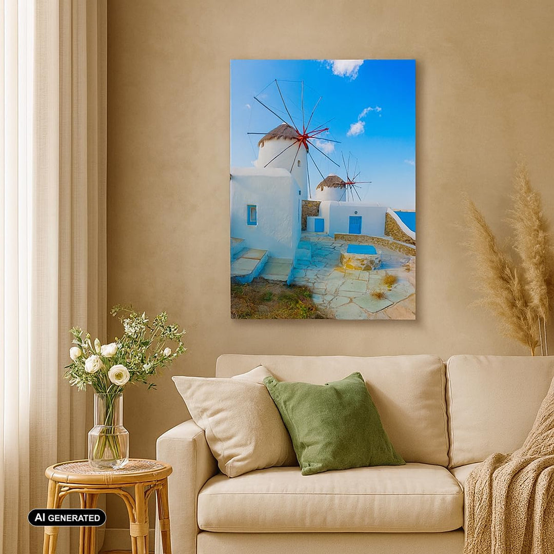 Bilder auf Leinwand Griechenland Insel Küste Haus Leinwandbild mit Rahmen 45x80cm Wandbilder Dekorat