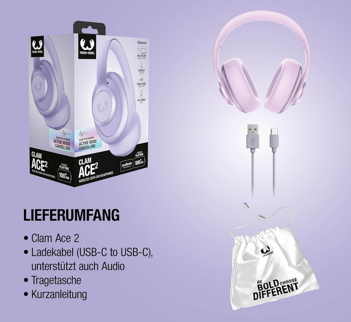 Fresh 'n Rebel Clam Ace 2, ANC-Kopfhörer, Hybrid Active Noise Cancelling, Ambient-Sound-Modus, Multi