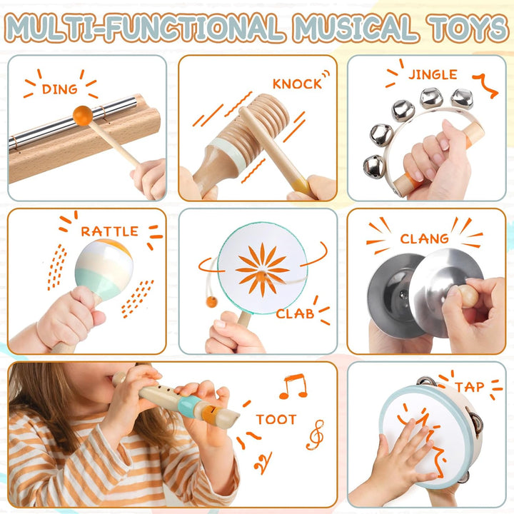 Baby-Musikinstrumente – Montessori-Musikspielzeug für Kleinkinder, Schlaginstrumentenset aus Holz, M