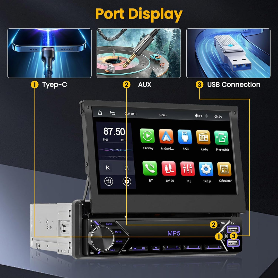 Hikity 1 Din Autoradio mit 7 Zoll Flip Out Motorisierte Touchscreen Autoradio mit Bluetooth Radio Rü