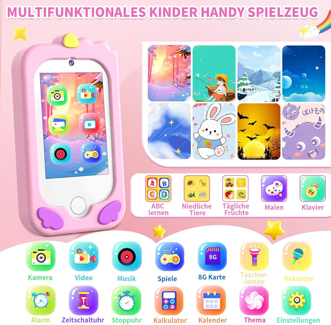 Kinderhandy Spielzeug mit Dual Kamera Kinderkamera 2.8 Inch Touchscreen Lerntelefon Lernspielzeug mi