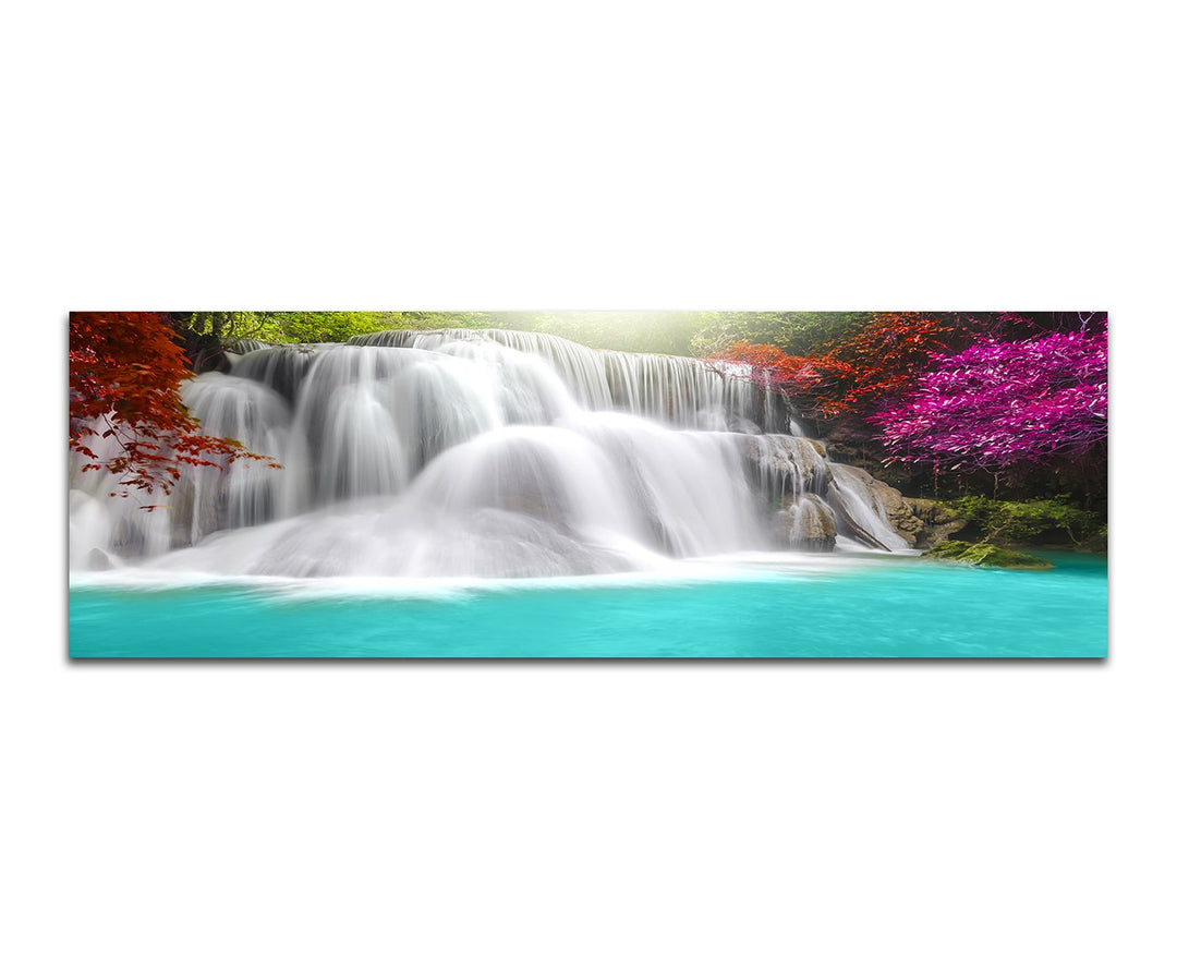 Paul Sinus Art Panoramabild auf Leinwand und Keilrahmen 150x50cm Thailand Wald Wasserfall Lagune Nat