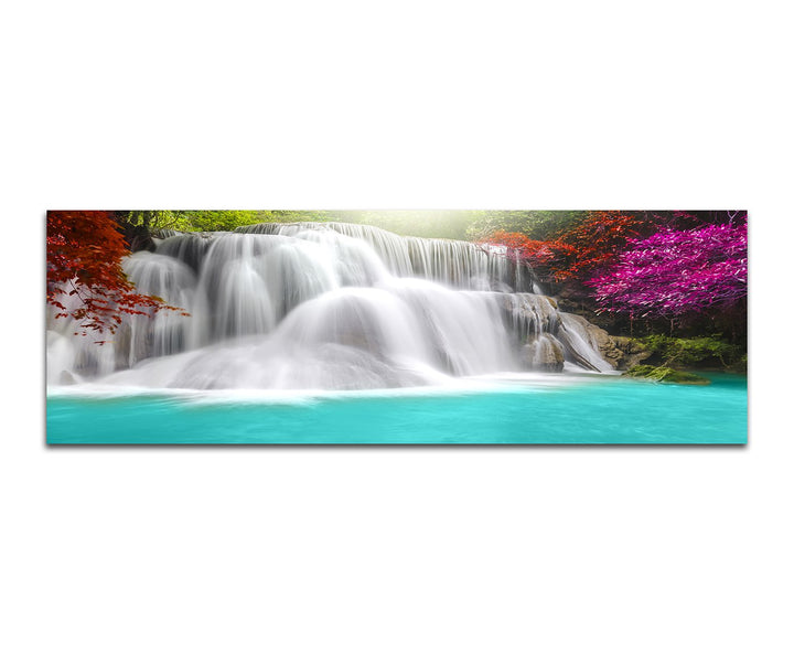 Paul Sinus Art Panoramabild auf Leinwand und Keilrahmen 150x50cm Thailand Wald Wasserfall Lagune Nat