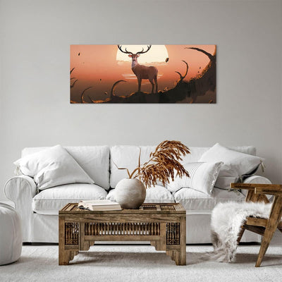 Panorama Bilder auf Leinwand 100x40cm Leinwandbild Hirsch Geweih Hörner Gross Wanddeko Bild Schlafzi