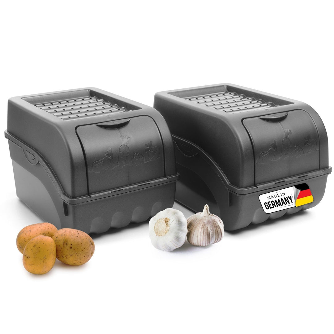 Novaliv Kartoffel Aufbewahrungsbox | 2x mitel 5L | ANTHRAZIT GRAU | Zwiebelbox | Gemüsebox stapelbar