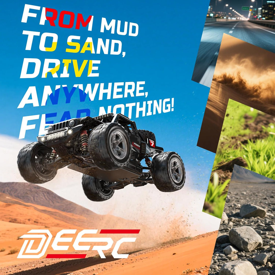 DEERC 207E 1/10 Brushless RC Truck für Erwachsene, 55 KMH schnelles RC Auto, 4WD Elektro-Geländewage