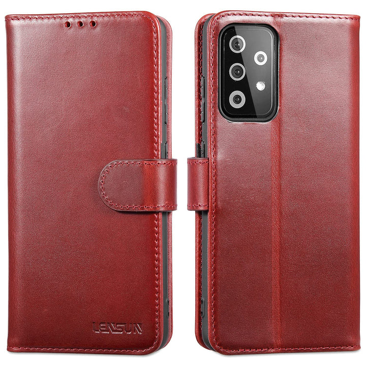 LENSUN Echtleder Hülle für Samsung Galaxy A52, A52s 5G Handyhülle [Echtes Leder] [Magnet] Flip Leder