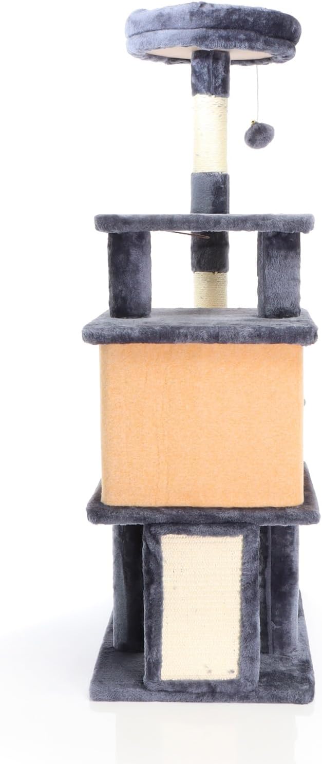Fudajo Katzenkratzbaum in Dunkelgrau Kratzbaum 112cm hoch Kletterbaum mit Katzenhaus und Liegemulde