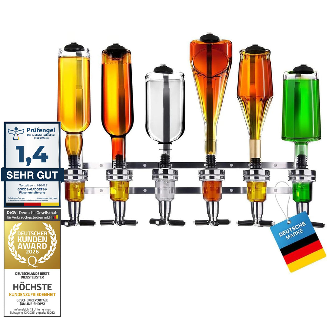Bar-Butler zur Wand-Montage, 6-Fach Flaschen-Halter mit 4cl-Dosierer Getränkespender für Schnaps & W